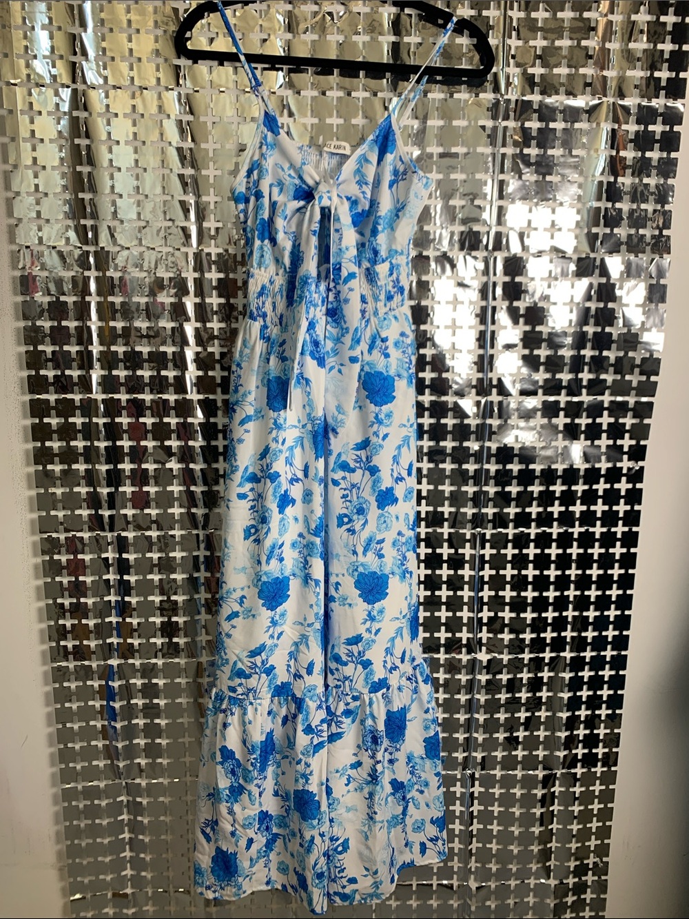 Grace Karin White Maxi Dress with Blue Floral Print